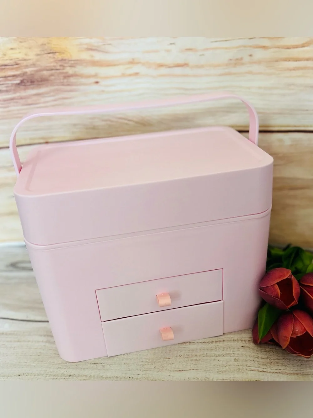 Light Pink Portable Makeup Cosmetic Storage Box NEW
